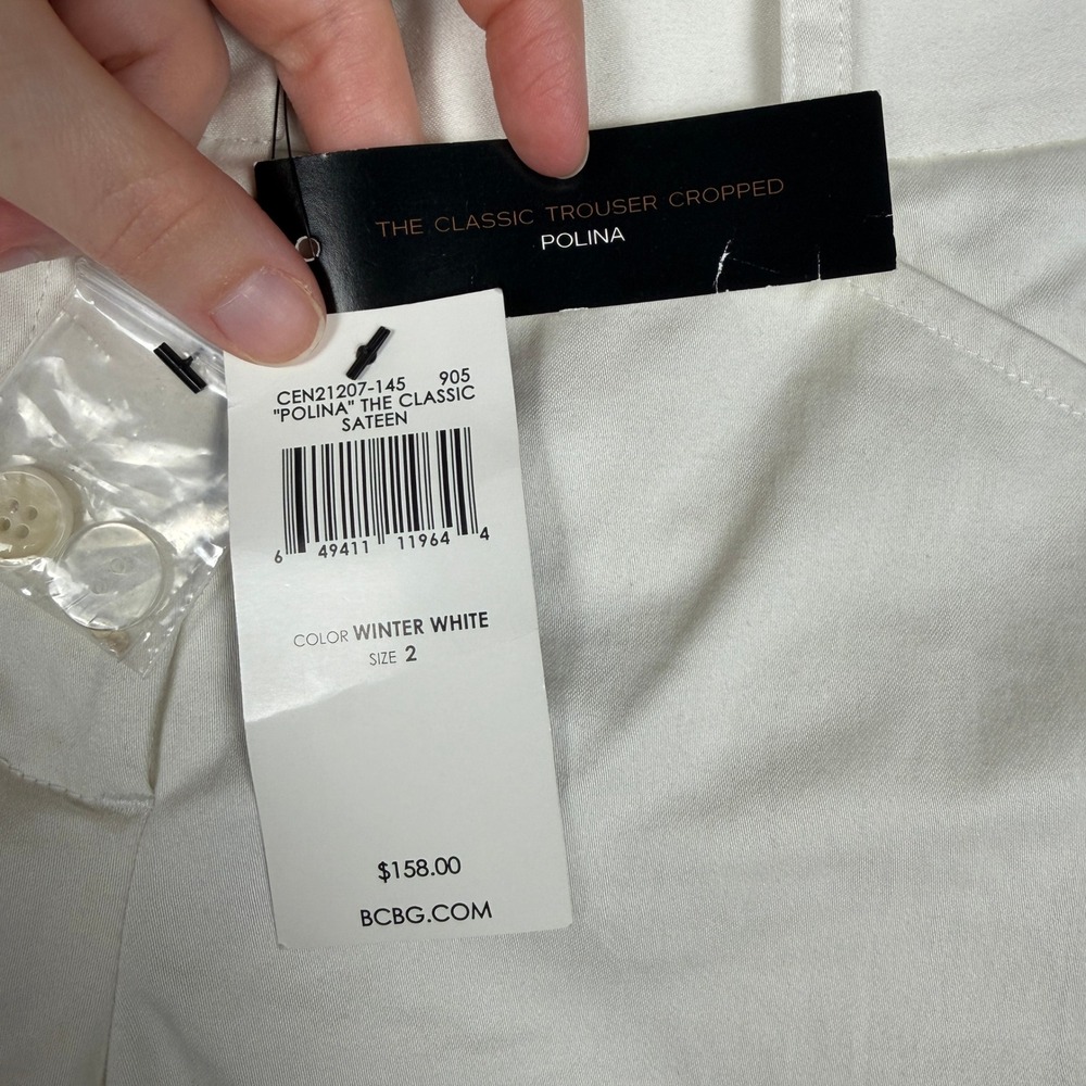 BCBGMAXAZRIA Polina Cropped Trousers Winter White Sequin Size 2 Wid Leg Casual - Picture 7 of 12